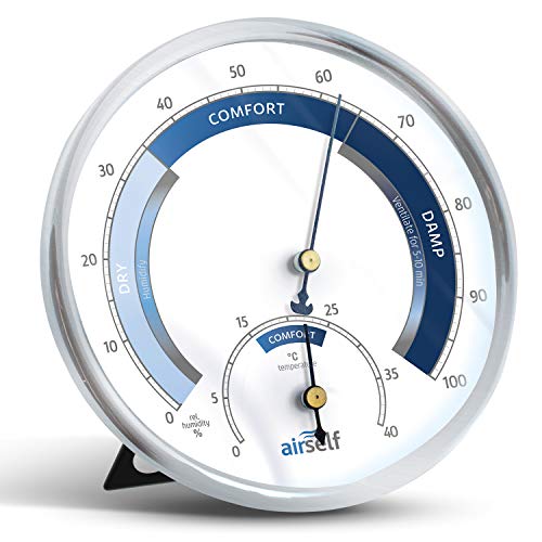 airself Termohigrómetro analógico - Termómetro de Interiores y medidor de Humedad - con Diferentes Zonas para controlar la Temperatura de un Espacio Cerrado