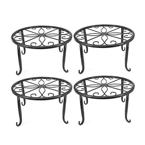 Anqia - Soporte para plantas de metal para interiores, 4 unidades, juego de 4 soportes para plantas de hierro (negro)