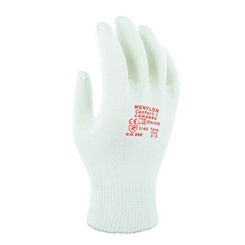 Ansell Monylon Confort Multiusos Guante, Protección mecánica, Blanco, Tamaño 6-8 (12 Pares)