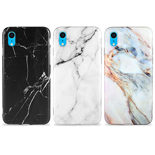 AROYI 3 x Funda para iPhone XR Mármol Silicone Suave Carcasa, Slim Soft Gel TPU Case Protección Antigolpes Cover para iPhone XR (Blanco y Negro)