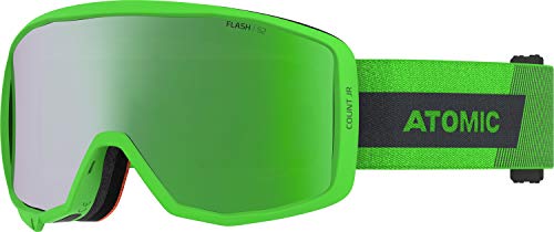 Atomic Máscara de esquí para niños, Para tiempo nublado a soleado, Montura júnior, Doble lente cilíndrica, Compatible con gafas de vista, Count JR Cylindrical, Verde/Verde Flash, AN5106096