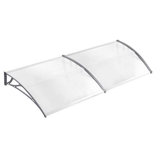 Aufun Marquesina para Puertas y Ventanas 300 x 100 cm Tejadillo de Protección Toldo Cubierta de Policarbonato en Jardín al Aire Libre Dosel de Techo, Soporte Gris