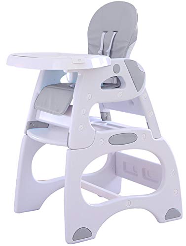 Babify Eat&Play Trona Convertible en Silla + Mesa - Reclinable - Doble Bandeja Extraible Multiposiciones - Asiento Gris