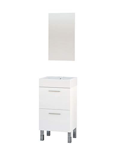 Baikal 280034002 Mueble de baño Lavabo y Espejo, abatible, Ideal para aseos o baños pequeños, Melamina, Blanco Mate, Una Puerta y un Cajon