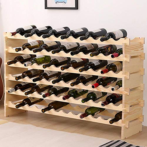 BAKAJI Botellero para 72 Botellas de Vino, de Madera de Pino, para casa, Bar, Restaurante, tamaño: 118 x 72 x 26 cm, Color Natural