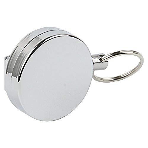 BECCYYLY Key Chain Retractable Round Key Ring Belt Clip For Keys and ID Passes - Silver Chrome - 2.5Cm Split Ring Keychains 60Cm Extendable