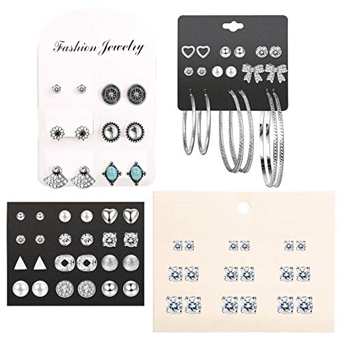 BESTEEL 36 Pares Pendientes de botón para Hombres Mujeres Niñas Pendientes Múltiples Aro CZ Pendientes de Bohemia Conjunto Piercing Oreja