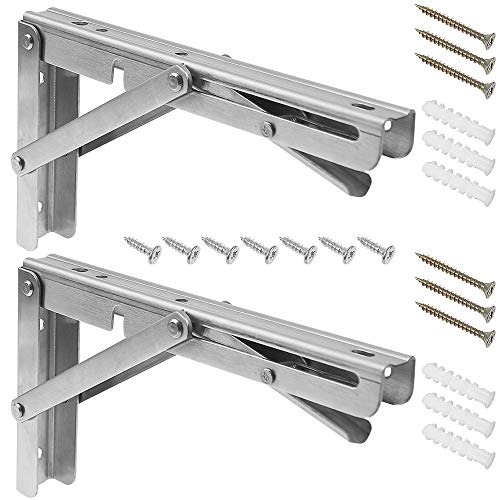 BlueXP 2 Piezas Soporte Plegable de Pared 200mm Escuadra Abatible Bisagras Mesa Plegable Inoxidable para Bricolaje de Soporte de Bricolaje Mesa de Trabajo Ahorro de Espacio Carga Máxima de Peso 50kg