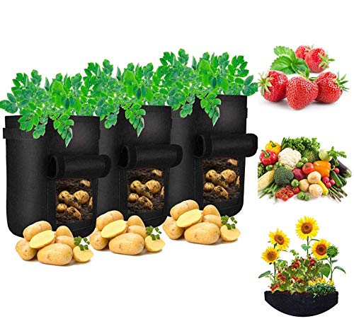 Bolsas de Cultivo de Papa, 3pcs Zilong 7 galones Transpirable Bolsas con Manijas de Cultivo de Hortalizas para Jardín Bolsa para Plantar Patata, Zanahoria y Cebolla, Negro