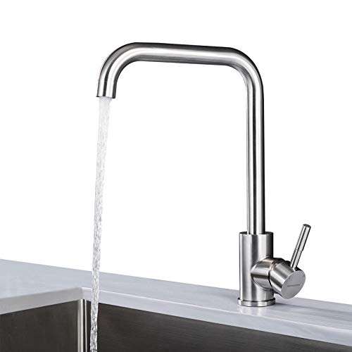 BONADE Grifo de Cocina 360° Giratorio Mezclador Cepillado para Fregadero Grifería Monomando 304 Acero Inoxidable Agua Fria y Caliente Disponible