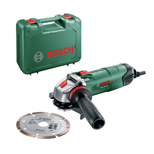 Bosch Miniamoladora PWS 750-115 (con disco de diamante y empuñadura anti vibraciones, 750 W y Ø 115 mm)