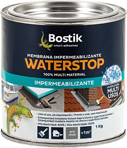 Bostik Membrana IMPERMEABILIZANTE DE Alta Resistencia Water Stop Bote 1 Kg Gris, Negro