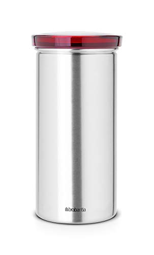 Brabantia 476228 - Tarro para monodosis de café, acero mate anti-huellas, tapa de color Rojo