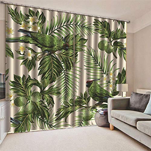 BSZHCT Cortina Opaca 3D - Loro Animal Verde con Fruta Moderna para Ventana Cortinas Ventana para Sala De Cuarto de los niños para Decoración de la Ventana,220x215cm