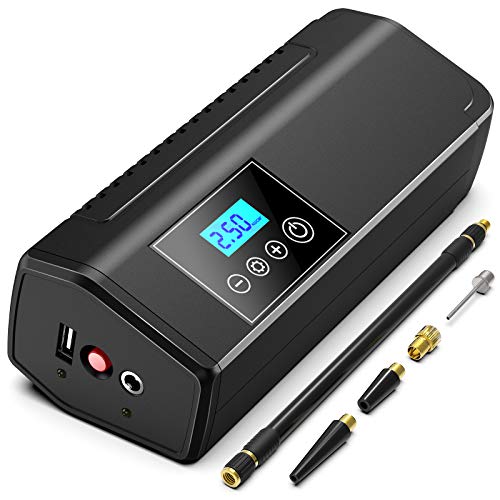 BURNNOVE Compresor de Aire portátil 120PSI 2000mAh Mini compresor neumático Recargable Bomba de neumáticos eléctrica inalámbrica con 3 Unidades de presión 4 adaptadores de Boquilla Pantalla LCD