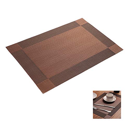 CINY Juego De 4 Manteles Individuales, Tapetes Lavables para Mesa De Comedor De 30x45 Cm, PVC Tejidos Resistentes a Las Manchas Antideslizantes Al Calor para El Hogar, Hoteles, Cafeterías, Marrón