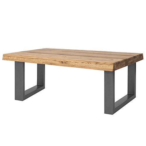 COMIFORT Mesa de Centro - Mueble para Cafe Salon Comedor Oficina Robusto y Moderno de Roble Macizo Color Dorado, Altura 45 cm, Patas de Acero U-Forma Negras (120x75 cm)