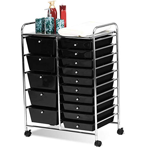 COSTWAY Carrito con Cajones y Ruedas Carro Auxiliar Almacenamiento Estructura Metálica para Cocina Restaurante (Negro)