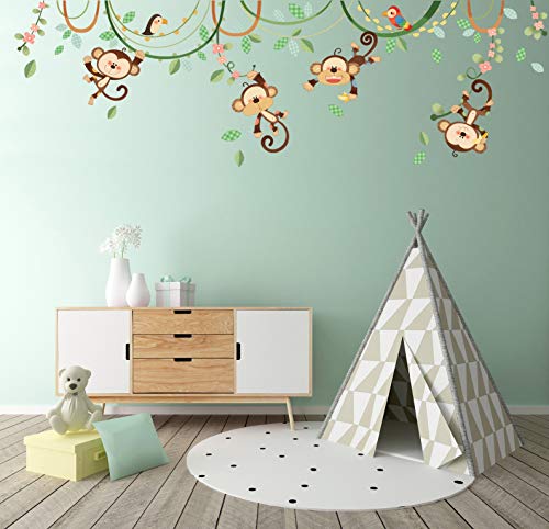 DECOWALL DW-1507S Monos en una Enredadera Vinilo Pegatinas Decorativas Adhesiva Pared Dormitorio Saln Guardera Habitaci Infantiles Nios Bebs