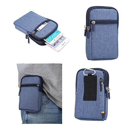 DFV mobile - Funda Universal Multiusos con Varios Compartimentos para Cinturon y Mosqueton para QMOBILE King Kong MAX - Azul (17 x 10.5 cm)