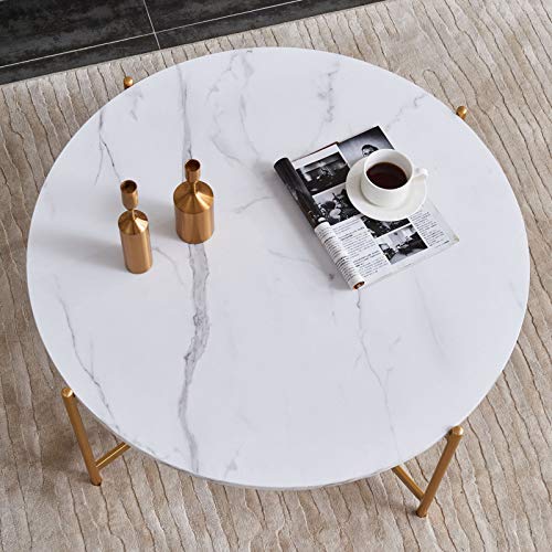 Diámetro 90CM Mesas auxiliares Tablero de mesa de mármol Marco de metal Mesas de té nido Sofá Mesita de noche Pasillo Sala de estar Recepción de oficina Mesa de centro redonda ( Size : Diameter 90cm )