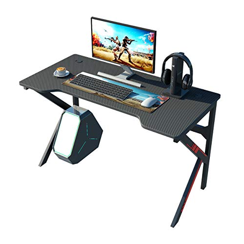 DlandHome Mesa Escritorio Gaming para Juegos Mesa para computadora de Juegos, Mesa de Juego, Fibra de Carbono, Negro