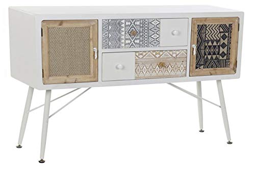 DRW Buffet con 2 Puertas y 4 Cajones Tribal de Madera y Metal en Blanco 120x35x81cm