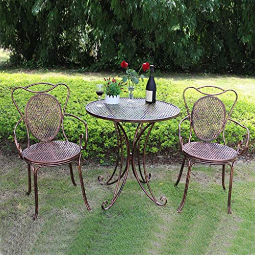 Du hui Mesa y sillas de Comedor de Hierro al Aire Libre, balcón balcón, Mesa Redonda y Silla de Hierro Forjado de Tres Piezas para Patio, Patio, jardín (Color : Brown)