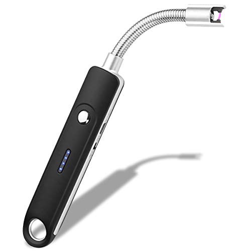 Encendedor Electrico, Encendedor Cocina Arco Eléctricos, con USB Chargable y Pantalla LED de batería Cuello Flexible Extendido Encendedor para Velas, Estufas de Gas, Camping Barbacoa (Negro)