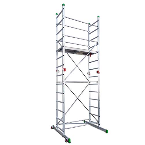 Escalibur | ES.SUPER | Mini andamio de Aluminio Multiusos | 500x140x125/60 cm | Con Base Estabilizadora | Tacos de goma Antideslizantes | Máxima seguridad | Montaje Rápido