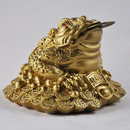 Escultura de sapo de dinero dorado Jin Chan Feng Shui adorno de buena suerte regalo de riqueza