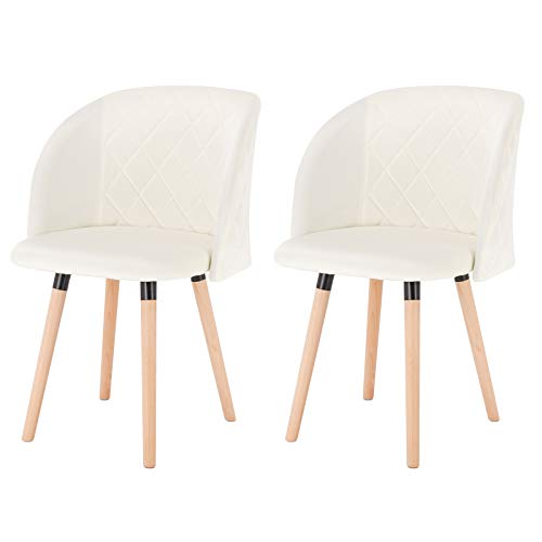 eSituro Pack de 2 Silla de Cocina Muebles Cocina Diseno Nórdico con Respaldo Sillas Tapizada Silla Madera Sillas Comedor Diseño Ergonómico Terciopelo Crema