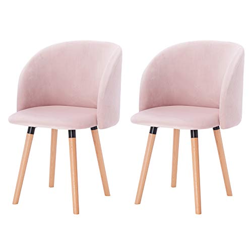 eSituro Pack de 2 Silla de Comedor Muebles Cocina Diseno Nórdico con Reposabrazos Silla Tapizada Madera Sillas Comedor Terciopelo Rosa