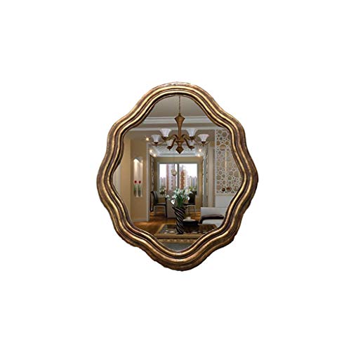 Espejo brillante Espejo de baño azul, Urge retro sala de estar Espejo decorativo romántico Flower House Espejos de pared 43.8 * 52cm Maquillaje y espejo ( Color : Gold , Size : 43.8*52cm )
