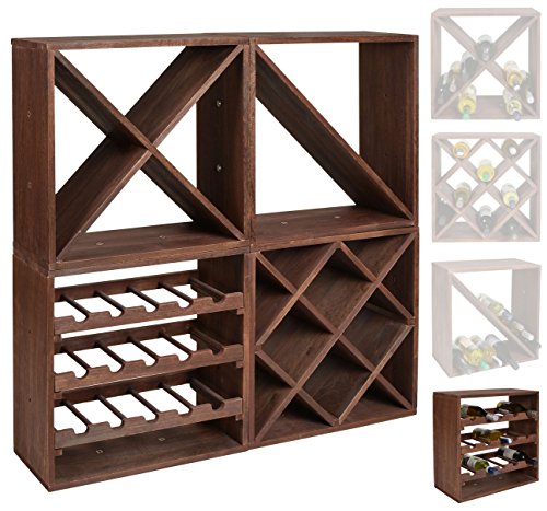 Estante para botellas de vino - Sistema modular CUBOX 50 - Mod. Dunkel 15 - Capacidad de hasta 15 botellas de 75 cl. - Tamaño 50 x 50 x 25 cm. en madera de pino FSC - Marrón
