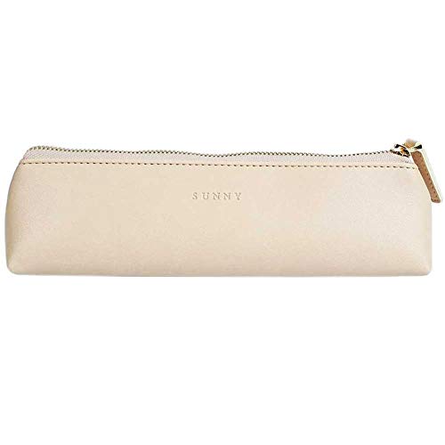 Estuche de Piel, BETOY PU Cuero Estuche de Lápices Bolsa de Lápices Simple Estuche de Bolígrafos Bolsa de Cosméticos Papelería con Cremallera para Mujeres Estudiantes, Beige 20*5*4.4cm