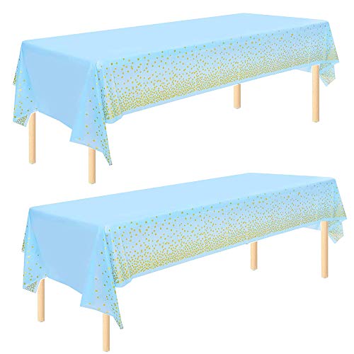 Facio 2 Piezas Mantel Desecheble Fiesta 137 cm x 274 cm Mantel Plástico Rectangular Dorado Cubierta de Mesa para Fiestas Cumpleaños Bodas Navidad Manteles Manta de Exterior (Oro Azul)