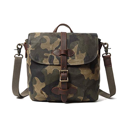 FANDARE Camo Bolsos Bandolera Bolsos Cruzados Lona Bolsos para Hombre Mujer Negocio Mensajero Bolsos de Fiesta Messenger Viaje Trabajo Pequeña Maletines Bolsa de la Ciudad Impermeable Verde Oscuro