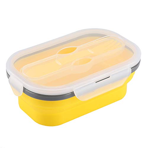 Fdit Socialme-EU Fiambrera de Silicona Contenedor de Alimentos Plegable para Picnic Cocina Nevera Microondas Contenedores de Alimentos con Tapas(Amarillo)