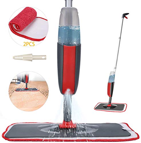 Fixget Fregona Plana, Mopa con Pulverizador, Spray Mop Microfibra con 2 la Almohadilla Reutilizable y 1 Botella para Laminado, Teja, Suelo de Madera