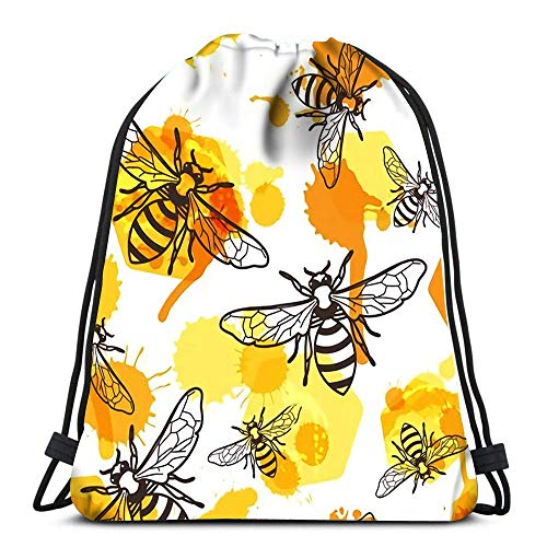 GeorgoaKunk Mochila con cordón Bolsas Lineal Abeja Líquido Miel y Acuarela Panales Órgano