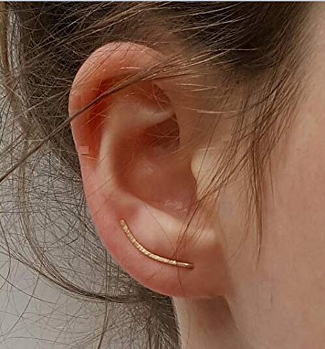 Gold Ear Climber – Pendientes delicados martillados Crawler simplemente, minimalista, 14 k, dorado, oreja de escalador
