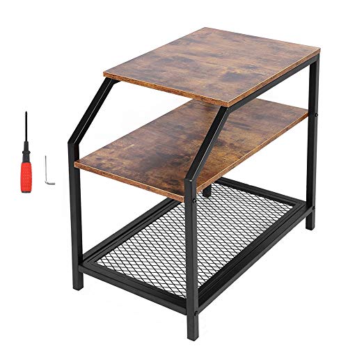 GOTOTOP Mesita de noche industrial vintage con estantes de almacenamiento para sala de estar, mesas auxiliares, sofás, pequeñas y redondas para muebles de oficina, 36 x 60 x 60 cm