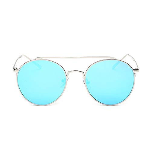 Greatangle Estilo de Moda, Estilo Fresco y Elegante, Marco de Metal para Mujer, Lente Redonda Colorida, Gafas de Sol UV400, Gafas de Moda, Marco Plateado, Lente Azul Hielo