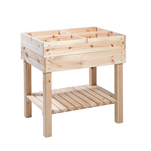 greemotion Cama Elevada de Plantas para Balcón y Terraza, Plantador Mesa Cultivo de Madera de Pino, Jardinera Contenedor Aprox. 79 x 59 x 79 cm, Color de Madera