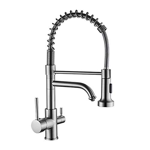 Grifos de Cocina Fregadero 3 Vías Ósmosis Extraible Potable Grifo de Latón Mezclador Fregadero Grifo 3 en 1 Agua Potable Níquel cepillado-C