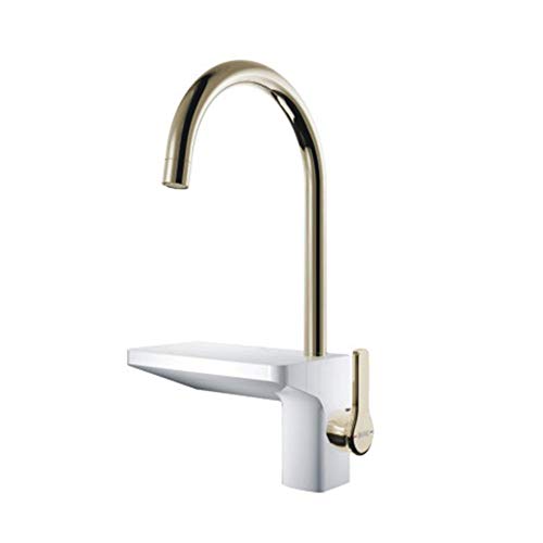 Grifos de cocina Frío y calor Negro Fibra de carbono Porcelana Ahorre espacio Grifo Monomando Lavabo Mezclador,Gold