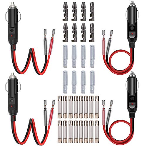 GTIWUNG 4PCS Cable Conector Macho para Mechero de Coche de 12V-24V, Encendedor de Cigarrillos Plug, Cigarette Lighter Socket Encendedor de Cigarillo, Fusible de seguridad 10A, 15cm