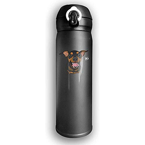 Happy Min Pin Pinscher miniatura Botella de agua de acero inoxidable Taza de vacío de doble pared Taza de viaje aislada 500 ml