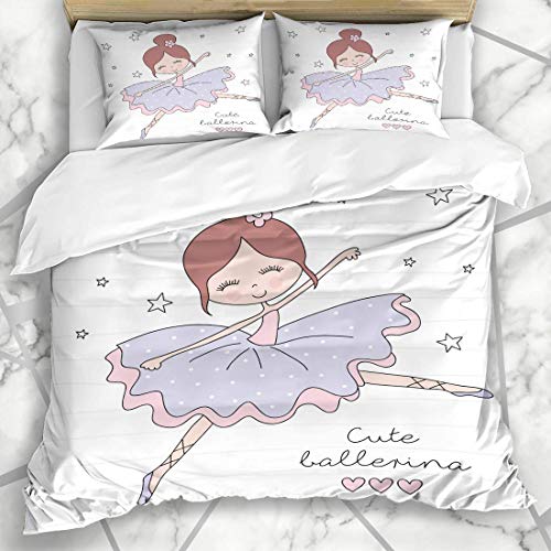 HARXISE Ropa de Cama - Funda nórdica Bailarina Saltar Pequeña Bailarina Niña Niños Tutú Rosado Diseño Adorable del bebé Gráfico Microfibra Nuevo Set de Tres Piezas Funda de edredón 140 * 200